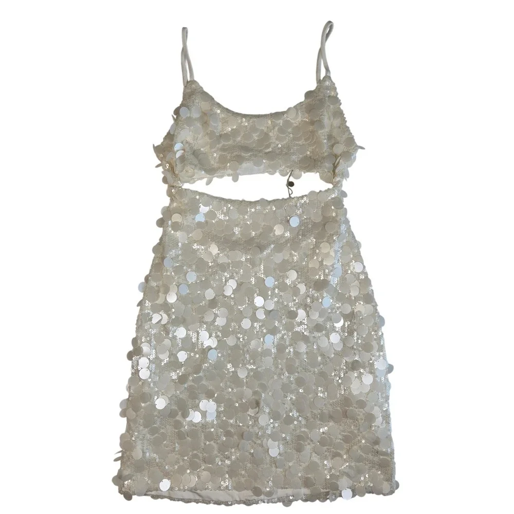 Meshki White Sequin Mini Dress with Cutout - Picture 2 of 14